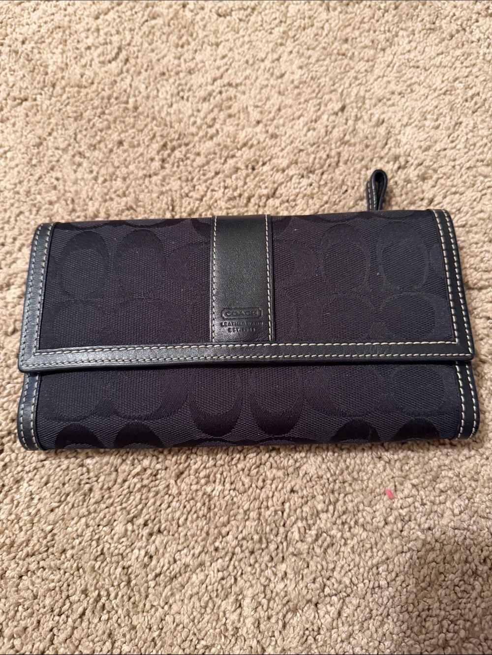 Coach Black Signature Canvas Continental Wallet with Leather Trim